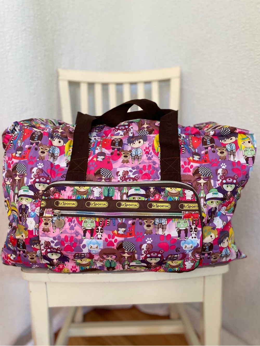 LeSportsac x Tokidoki Pink & Brown Cartoon Print Travel Large Boston Duffel Bag